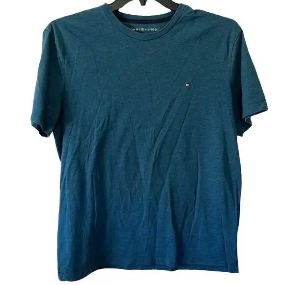 Tommy Hilfiger Blue Heathered Short Sleeve Casual Tee - Picture 1 of 9